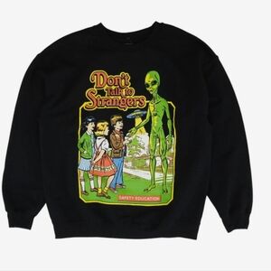 Steven Rhodes Dont Talk To Strangers Black Crewneck Sweater